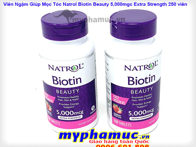 Viên Ngậm Giúp Mọc Tóc Natrol Biotin Beauty 5,000mcg Extra Strength 250 viên